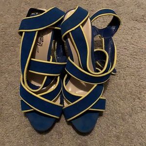 Blue Suede Heel with Yellow Lining